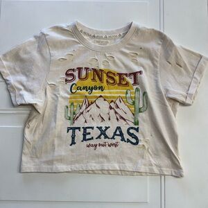 Recycled Threads Womens M Cream Sunset Canyon Texas Distressed Crop Tee T Shirt